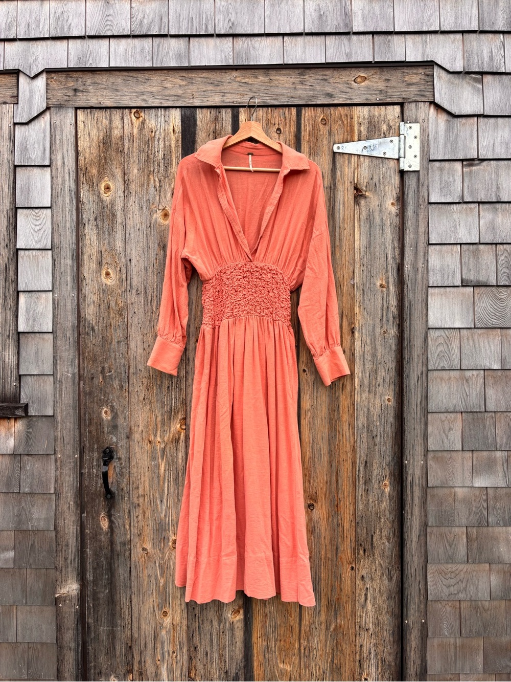 Free People Coral Smocked-Waist Midi Shirt Dress - Picture 4 of 8